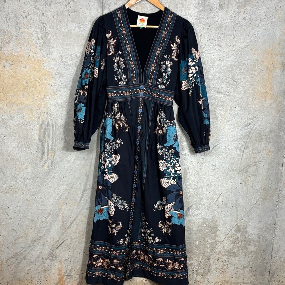 FARM Rio Black Maxi Dress with Teal and Pink Floral Print - Picture 5 of 9